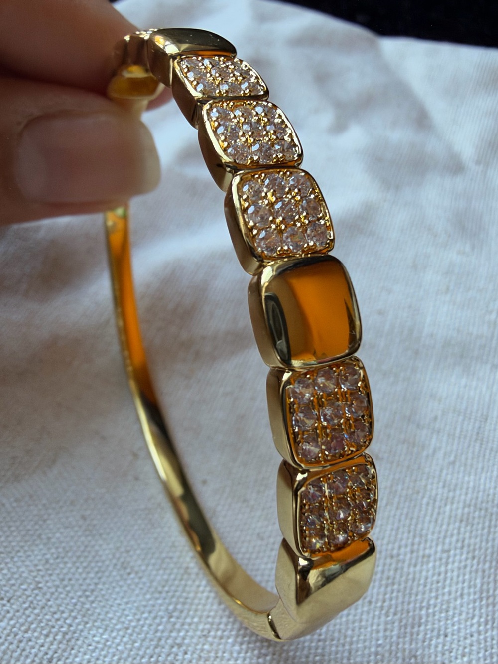 Gold-Tone Pave Square Link Bangle NWOT